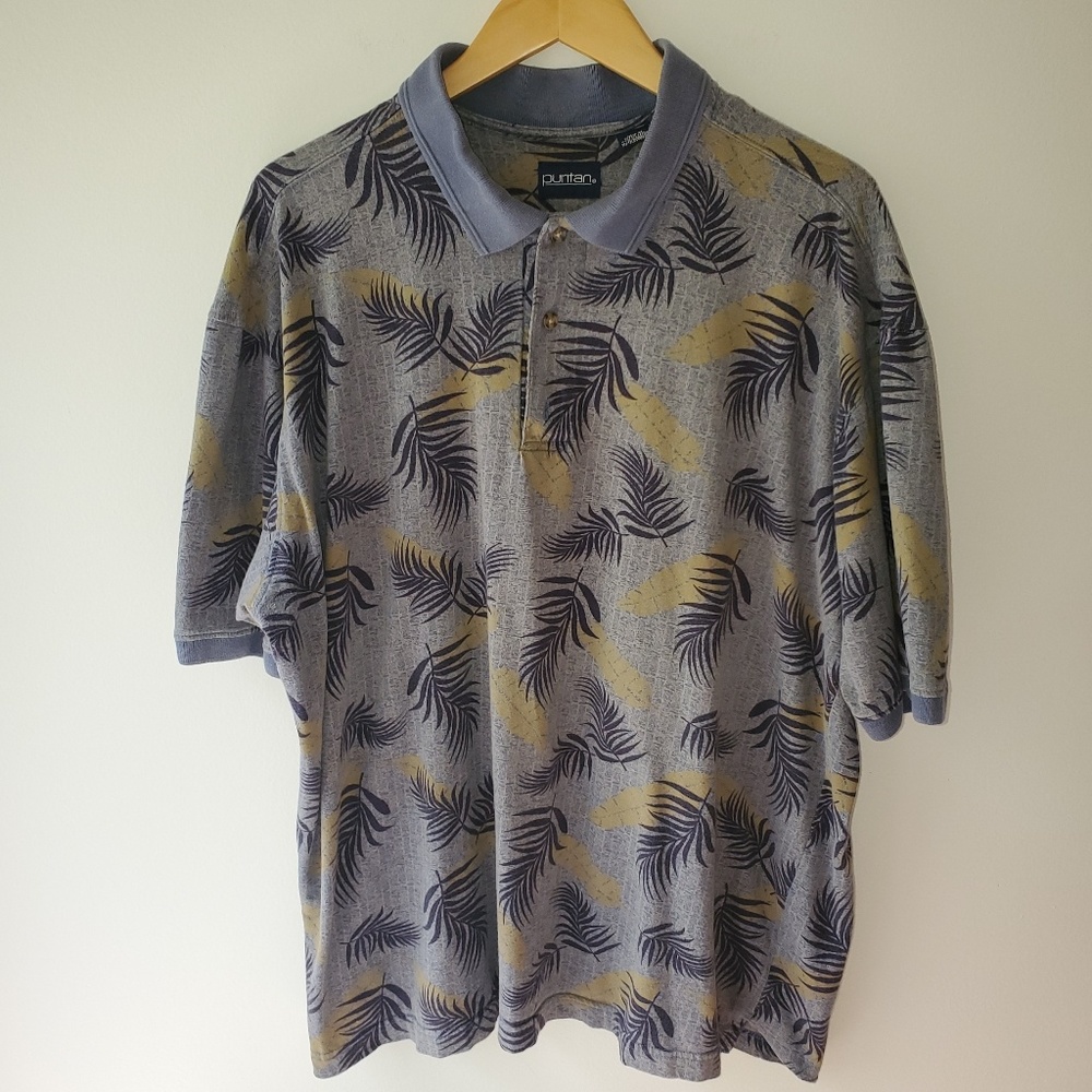 Puritan Grey Floral Polo XL